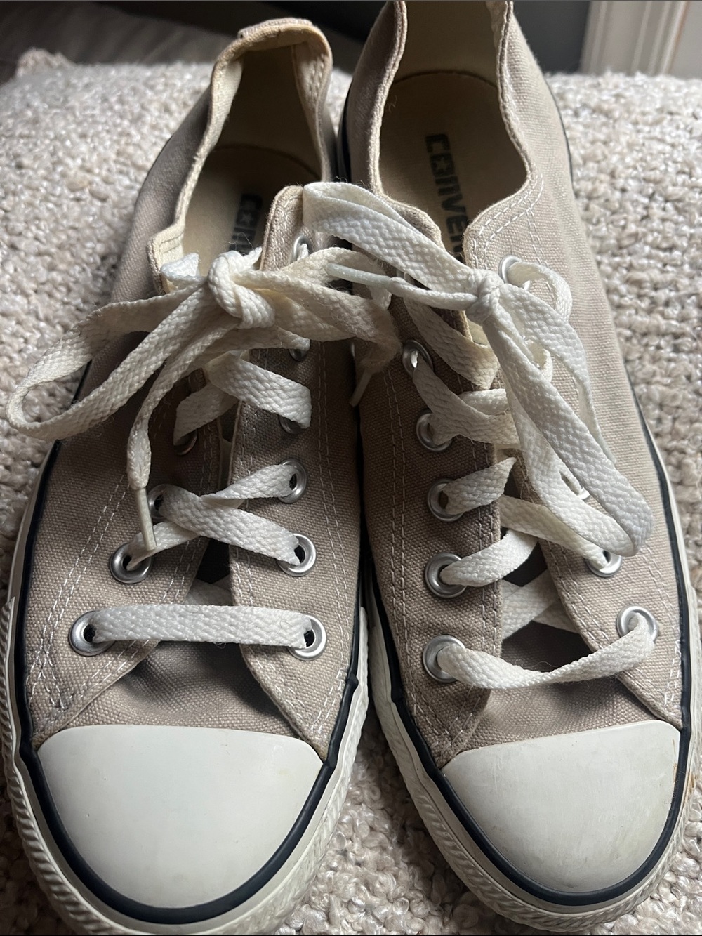 Converse Canvas Low Top Sneakers in Light Beige and White